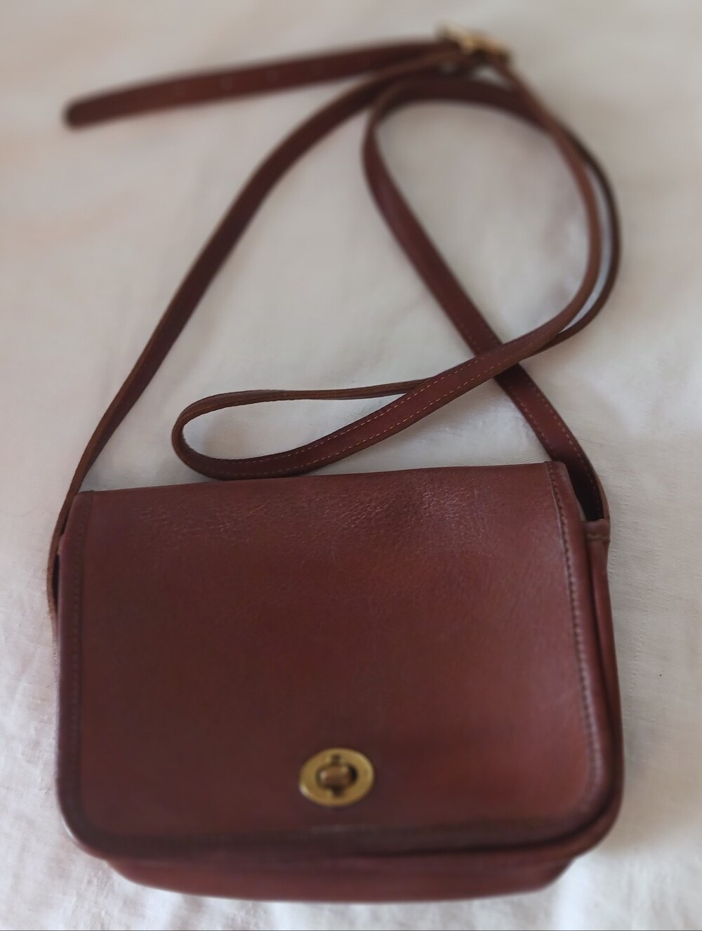 Brown Leather Crossbody Bag with Turn-Lock Closure